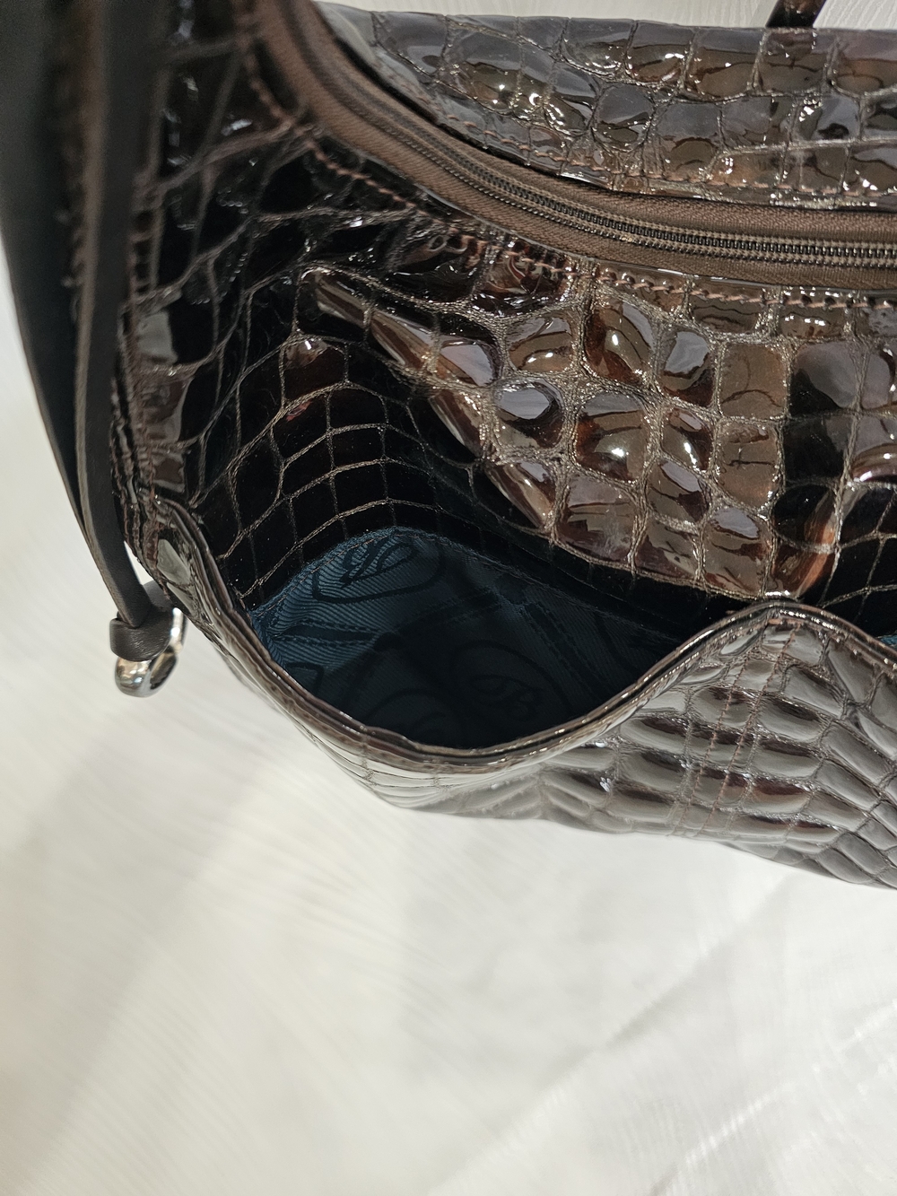 The Brighton Barbados Espresso Croc-Embossed Patent Leather Hobo Bag - Picture 6 of 11